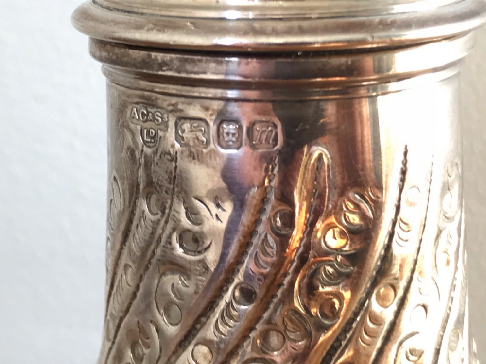 George III style Silver Sugar caster  with London Hallmarks for A .C & sons  Ltd. 1967. View V