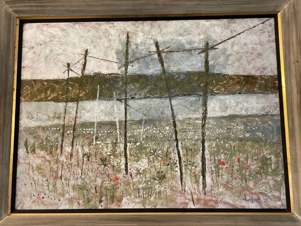 Battlefield landscape with poppies  By Talbot Hicks 1959 View VI