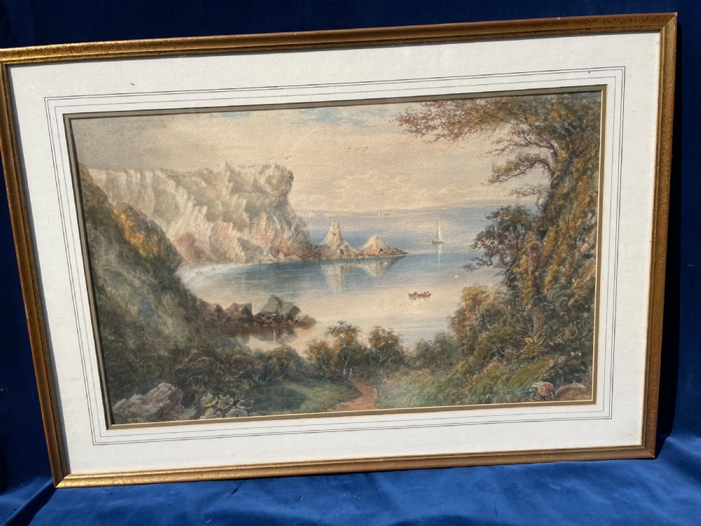 Italian Coastal scene in watercolour by Charles Jones Way (1834-1919)