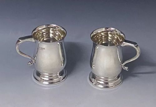 Pair of Sterling Silver Elizabeth II Half Pint Mugs made in 1967
