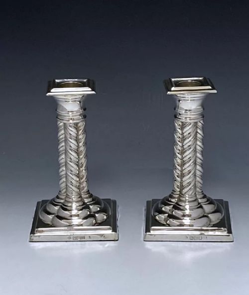 Pair of Edwardian Antique Silver Candlesticks made in 1904