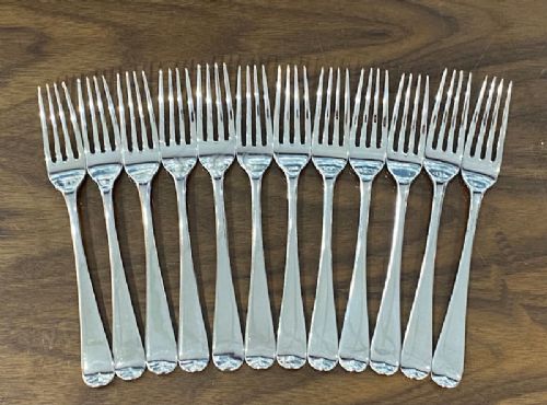 Set of Twelve Antique Silver George III Old English Pattern Dessert Forks made in 1814