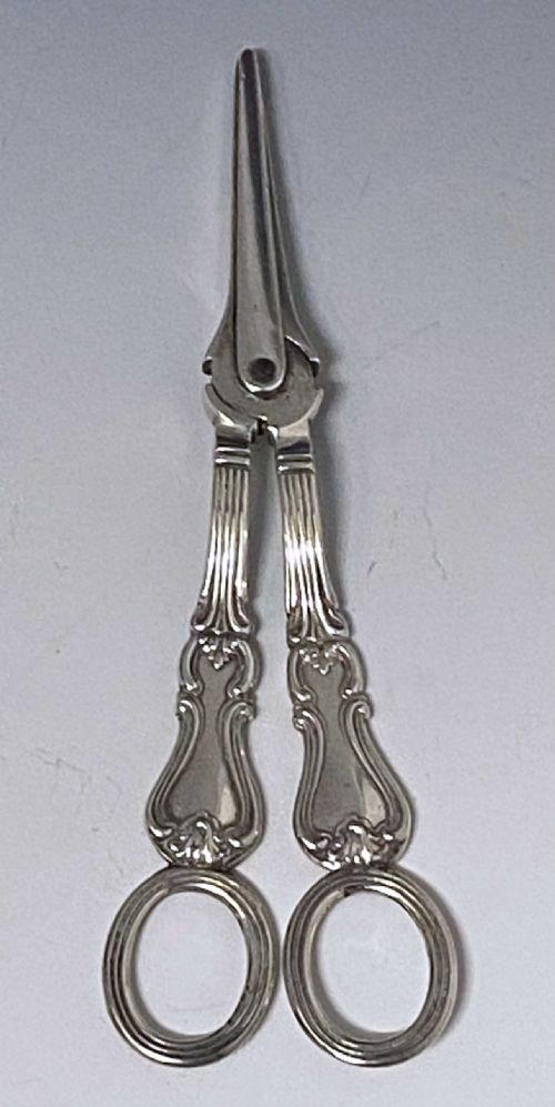 Pair of Victorian Antique Silver Albert Pattern Grape Scissors made in 1851