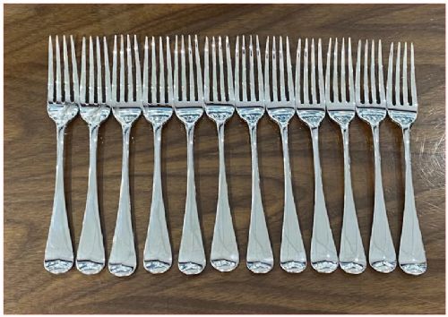 Set of 12 Antique Silver Victorian Old English Dessert Forks made in 1859