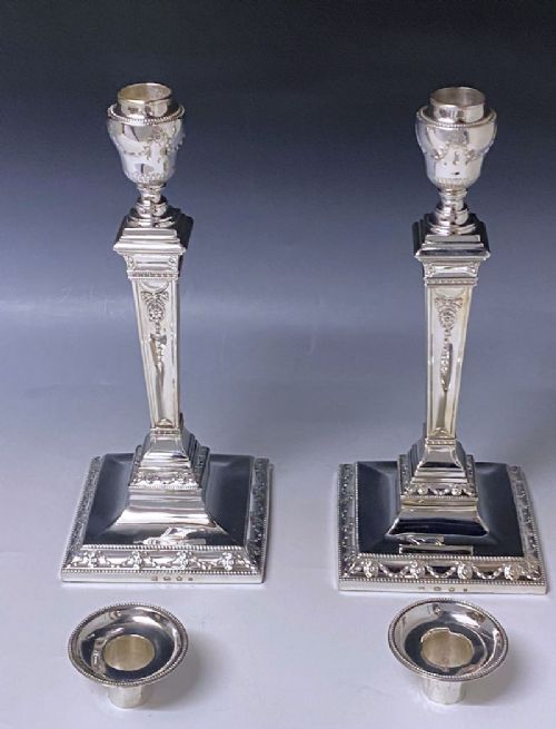 Pair of George III Antique Silver Neoclassical Candlesticks made in 1780
