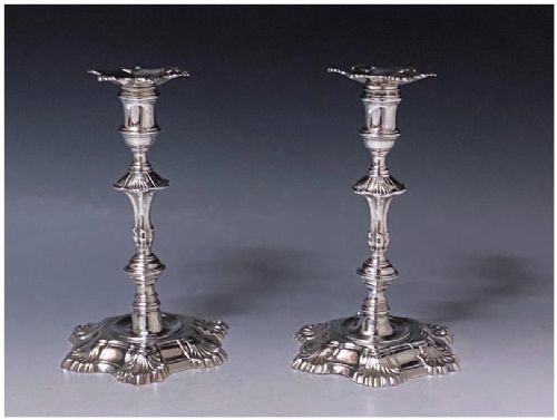 Pair of Antique Silver George II Candlesticks made in 1752

