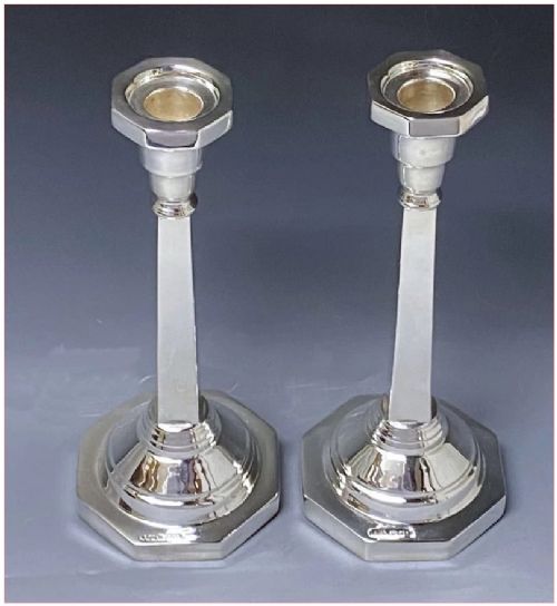 Pair of George VI Antique Silver Art Deco Candlesticks made in 1946