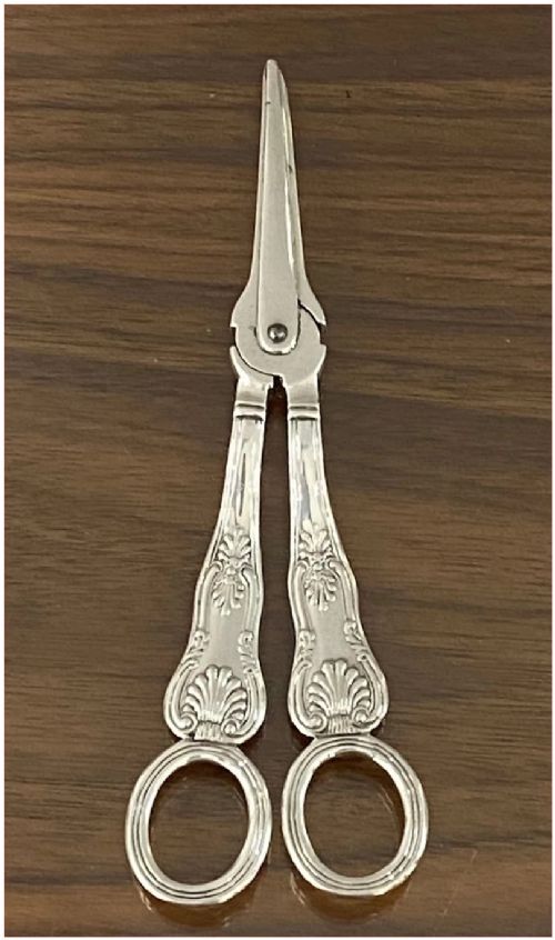 Pair of Victorian Antique Silver Kings Pattern Grape Scissors made in 1838