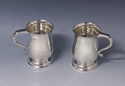 PAIR OF STERLING SILVER ELIZABETH II HALF PINT MUGS MADE IN 1967
