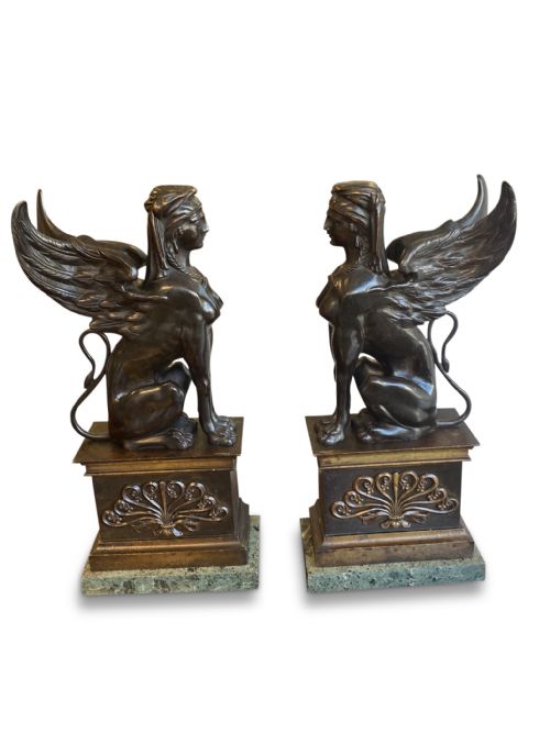empire bronze phinxes - CATEGORY: ANTIQUE SCULPTURES - DATED REGENCY