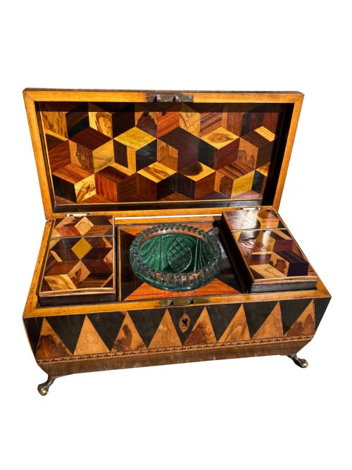 tunbridge ware tea caddy - CATEGORY: ANTIQUE BOXES - DATED 19TH CENTURY
