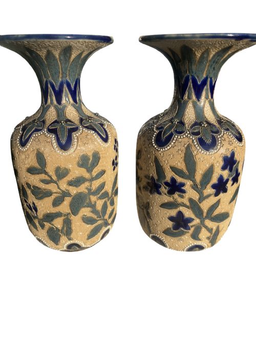 pair doulton lamberth vases - CATEGORY: ANTIQUE VASES - DATED 19TH CENTURY
