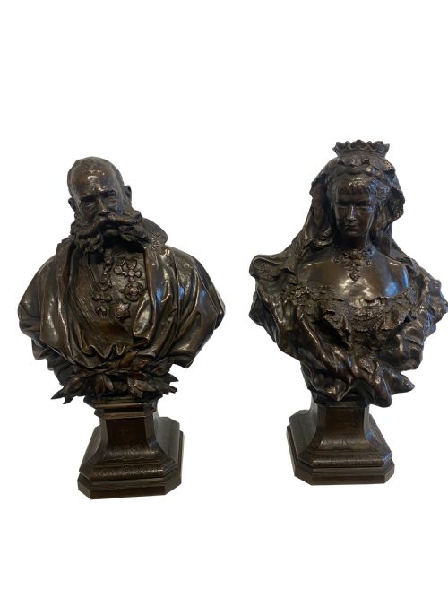 pair of bronze busts emperor franz joseph - CATEGORY: ANTIQUE SCULPTURES - DATED 1890