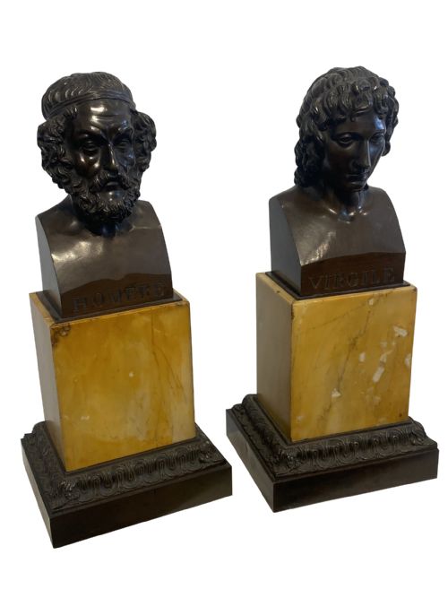 grand tour library busts homer virgil - CATEGORY: ANTIQUE SCULPTURES - DATED 19TH CENTURY
