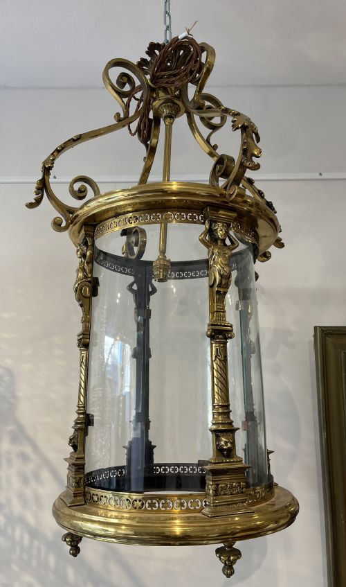 gilt brass hall lantern - CATEGORY: ANTIQUE LIGHTING - DATED 19TH CENTURY