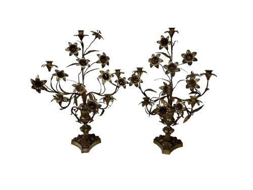 2 flower candelabra - CATEGORY: ANTIQUE LIGHTING - DATED 19TH CENTURY