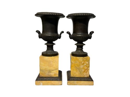 bronze and sienna marble urns - CATEGORY: ANTIQUE METAL - DATED 19TH CENTURY