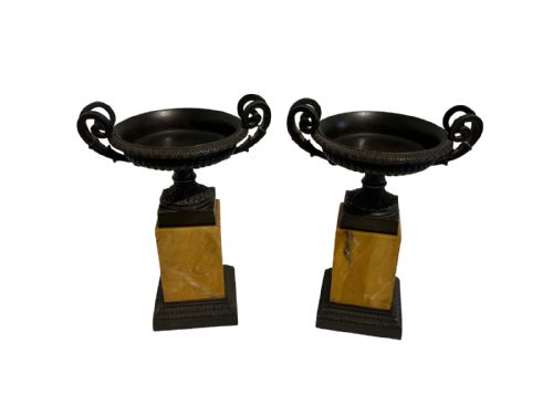 pair of sienna marble and bronze cassolettes - CATEGORY: ANTIQUE METAL - DATED 19TH CENTURY