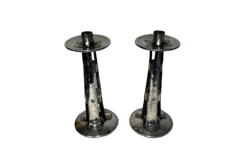 arts and crafts candlesticks silver plated on copper - CATEGORY: ANTIQUE LIGHTING - DATED 1910