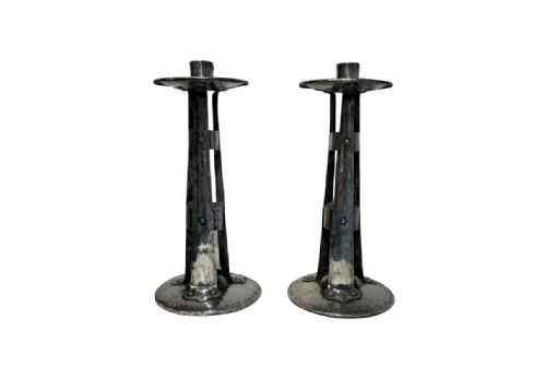 ARTS AND CRAFTS CANDLESTICKS SILVER PLATED ON COPPER - ADDITIONAL PHOTO 1