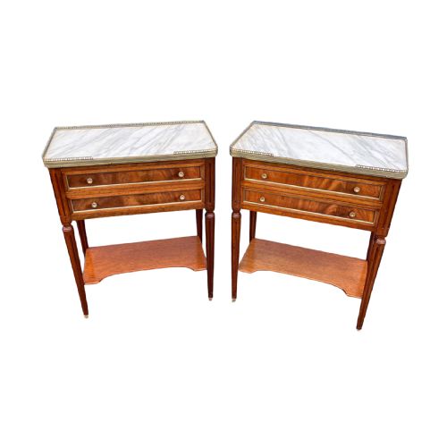 pair of louis xvi style mahogany bedside tables - CATEGORY: ANTIQUE CABINETS - DATED 1920