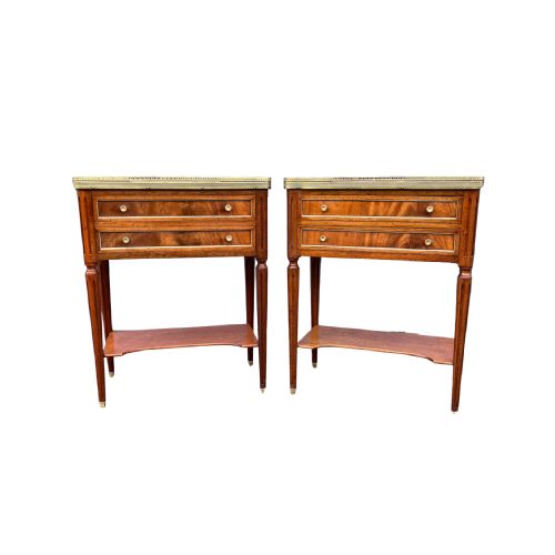 PAIR OF LOUIS XVI STYLE MAHOGANY BEDSIDE TABLES - ADDITIONAL PHOTO 1