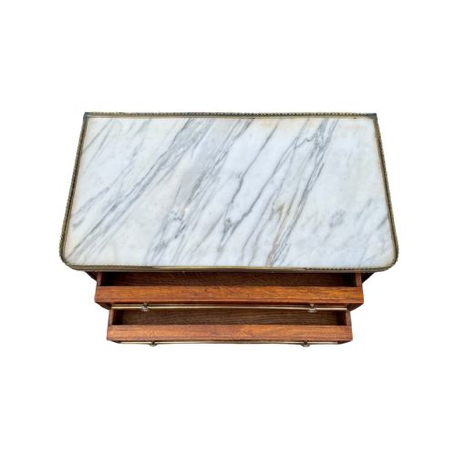 PAIR OF LOUIS XVI STYLE MAHOGANY BEDSIDE TABLES - ADDITIONAL PHOTO 3