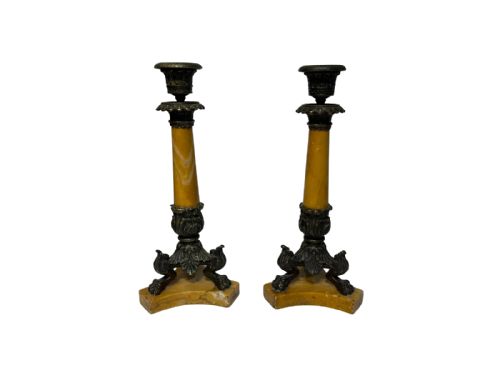 sienna marble and bronze candlesticks - CATEGORY: ANTIQUE LIGHTING - DATED 19TH CENTURY