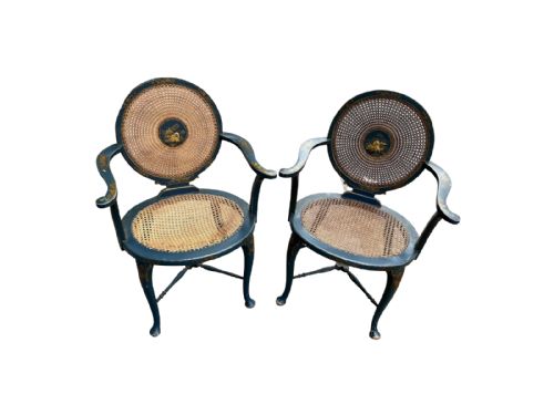 pair of teal blue edwardian chinoiserie decorated armchairs - CATEGORY: ANTIQUE CHAIRS - DATED 1910