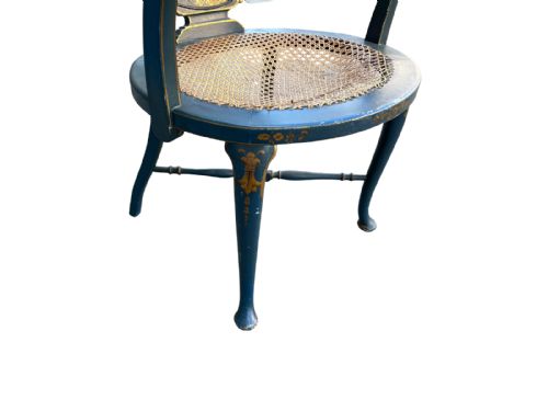 PAIR OF TEAL BLUE EDWARDIAN CHINOISERIE DECORATED ARMCHAIRS - ADDITIONAL PHOTO 4