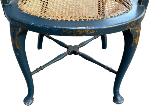 PAIR OF TEAL BLUE EDWARDIAN CHINOISERIE DECORATED ARMCHAIRS - ADDITIONAL PHOTO 6