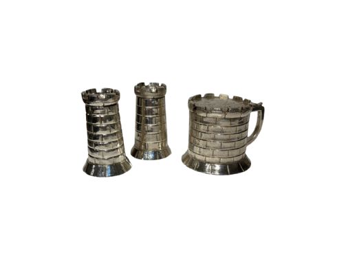 victorian castle condiment set - CATEGORY: ANTIQUE SILVER - DATED VICTORIAN