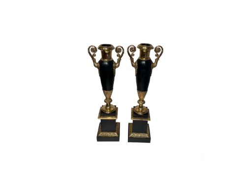 pair of empire tole and gilt brass oil lamp bases - CATEGORY: ANTIQUE LIGHTING - DATED 19TH CENTURY