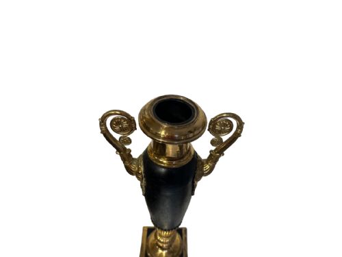 PAIR OF EMPIRE TOLE AND GILT BRASS OIL LAMP BASES - ADDITIONAL PHOTO 1