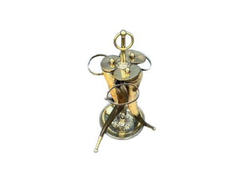 ANTIQUE HORN AND BRASS STICK STAND - ADDITIONAL PHOTO 1