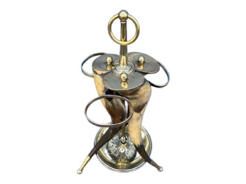 ANTIQUE HORN AND BRASS STICK STAND - ADDITIONAL PHOTO 2