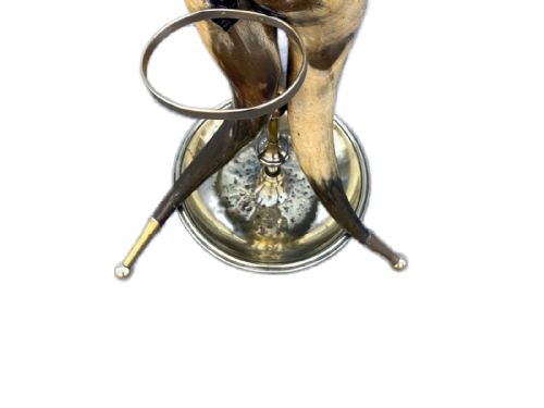ANTIQUE HORN AND BRASS STICK STAND - ADDITIONAL PHOTO 5