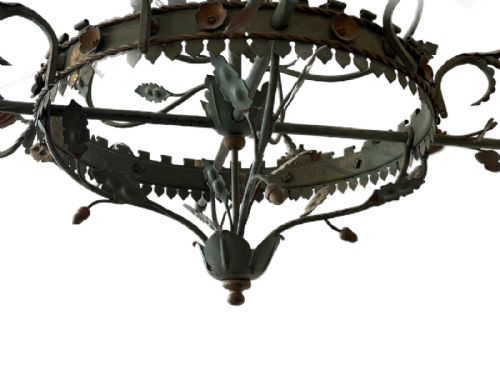 ANTIQUE TOLE METAL OAK LEAF CHANDELIER - ADDITIONAL PHOTO 3