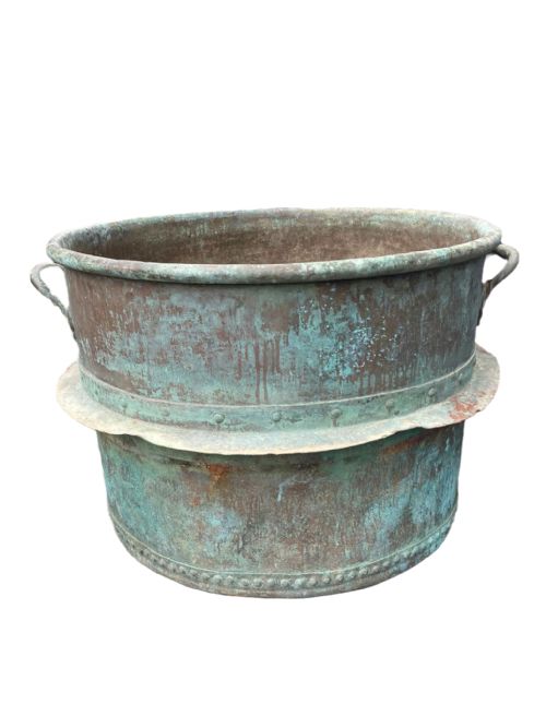 verdigris riveted copper cheese making pot - CATEGORY: ANTIQUE METAL - DATED 1860