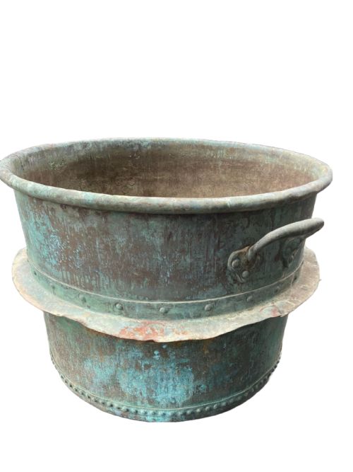 VERDIGRIS RIVETED COPPER CHEESE MAKING POT - ADDITIONAL PHOTO 1