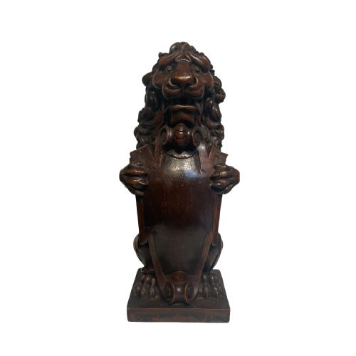 19TH CENTURY CARVED OAK LION NEWEL POST FINIAL - ADDITIONAL PHOTO 1
