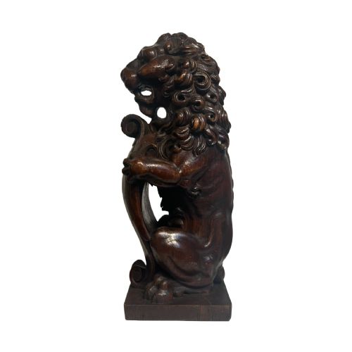 19TH CENTURY CARVED OAK LION NEWEL POST FINIAL - ADDITIONAL PHOTO 2