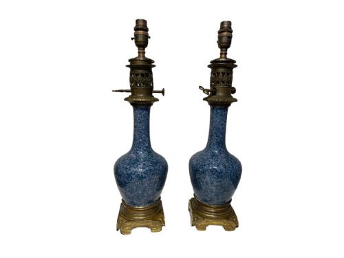 blue french lamps - CATEGORY: ANTIQUE LIGHTING - DATED 19TH CENTURY