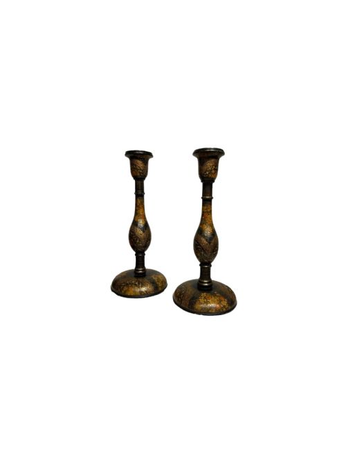 pair of painted kashmiri candlesticks - CATEGORY: ANTIQUE LIGHTING - DATED 1900