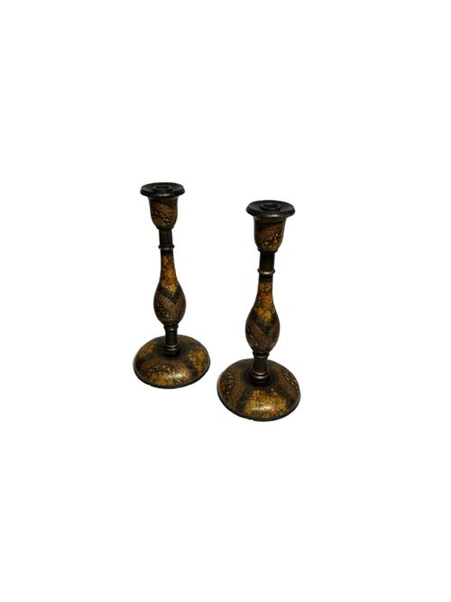 PAIR OF PAINTED KASHMIRI CANDLESTICKS - ADDITIONAL PHOTO 1