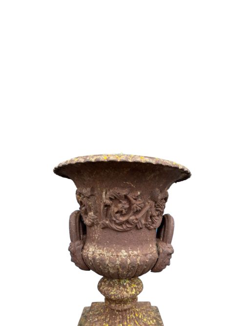 PAIR OF 19TH CENTURY CAST IRON CAMPAGNA URNS ON BASES - ADDITIONAL PHOTO 3