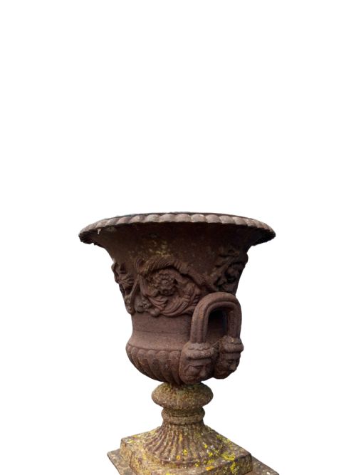 PAIR OF 19TH CENTURY CAST IRON CAMPAGNA URNS ON BASES - ADDITIONAL PHOTO 4