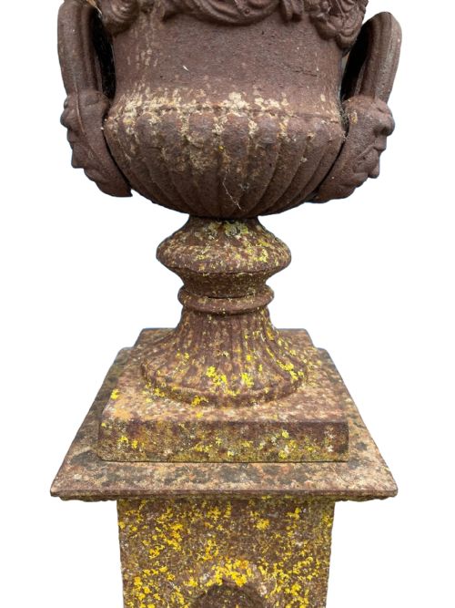 PAIR OF 19TH CENTURY CAST IRON CAMPAGNA URNS ON BASES - ADDITIONAL PHOTO 8