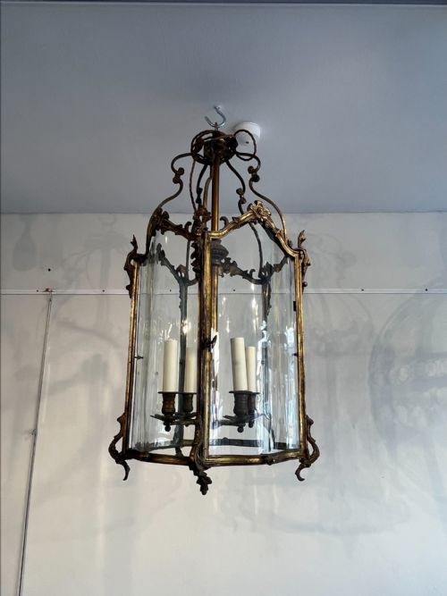 antique french gilt bronze hall lantern - CATEGORY: ANTIQUE LIGHTING - DATED 1880