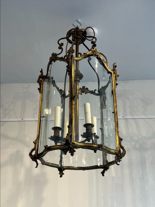 ANTIQUE FRENCH GILT BRONZE HALL LANTERN - ADDITIONAL PHOTO 1